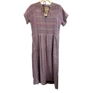 Ace & Jig Purple Ikat Woven Dress XS – Short Sleeve Midi, Handwoven Cotton
